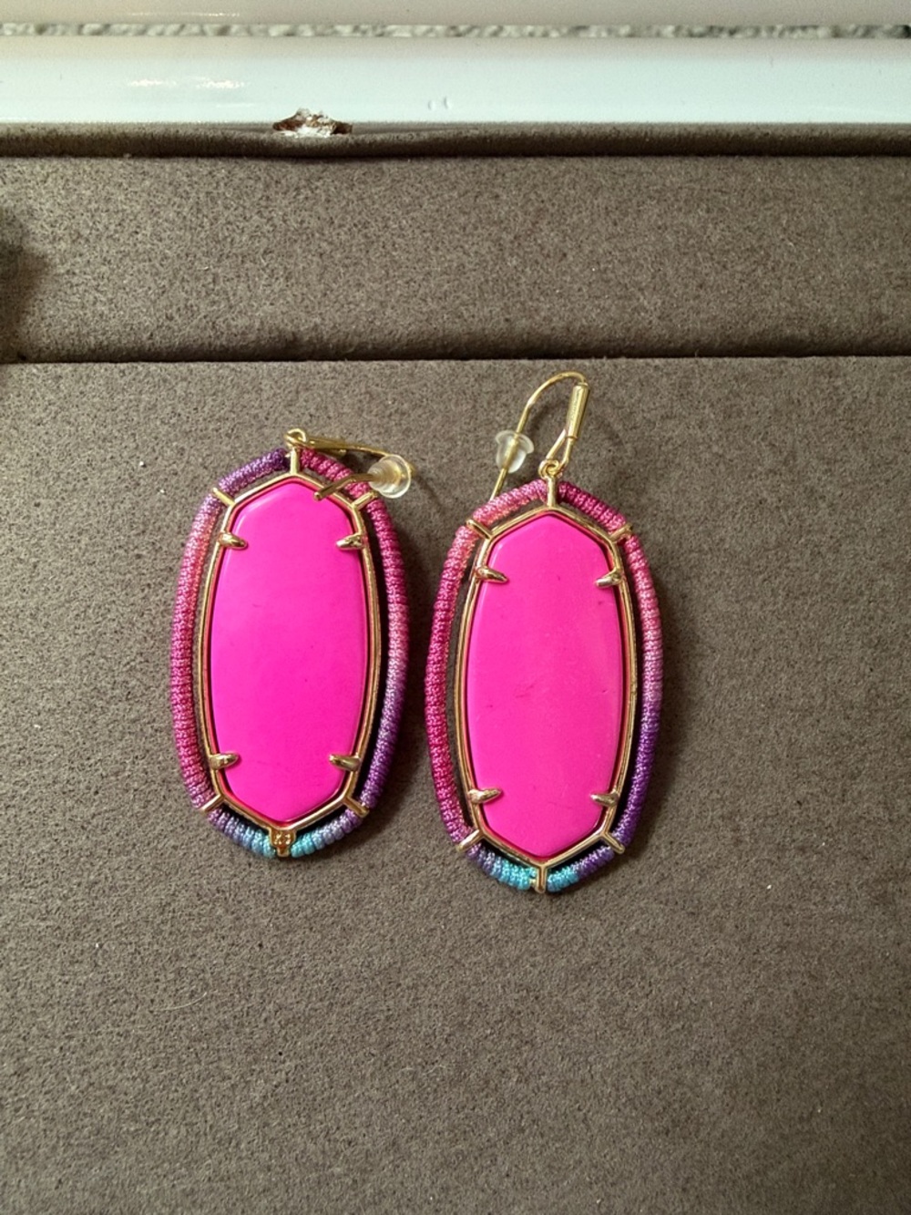 Kendra Scott Style Hot Pink Oval Dangle Earrings